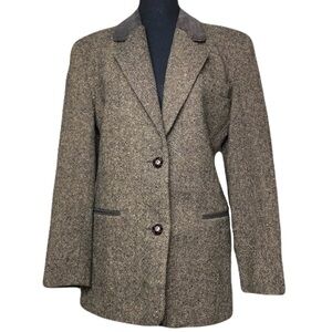 Vintage Laura Jefferies Brown Wool Blend Blazer Chore Equestrian Women's Small